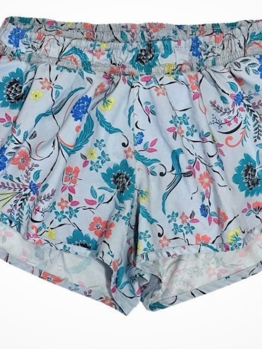 Old Navy Floral Elastic-Waist Shorts - Light Blue Teal & Coral Accents + Birds